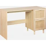 sweeek - Schreibtisch mit Holzdekor und Rattan-geflecht