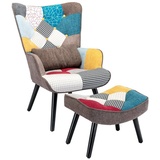 HomeMiYN Ohrensessel Relaxsessel Lehnstühle Patchwork Ohrensessel mit Hocker lesesessel, Chair bunt