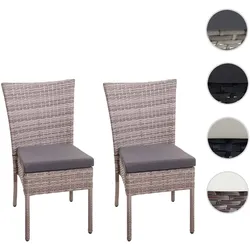 2er-Set Poly-Rattan Stuhl HWC-G19, Balkonstuhl Gartenstuhl, stapelbar ~ grau-braun, Kissen dunkelgrau