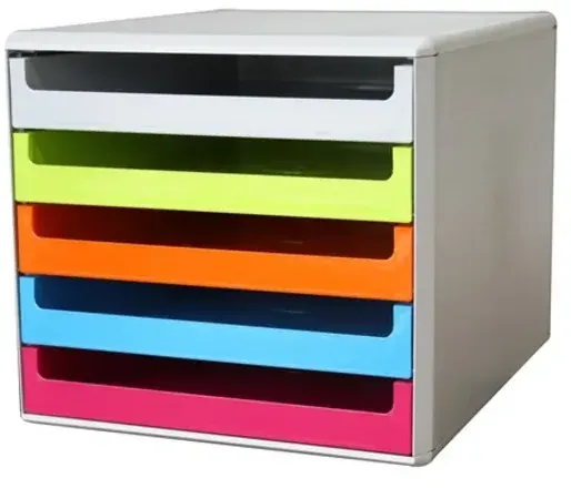 Metzger & Mendle Schubladenbox Kunststoff 5 Schübe farbig sortiert - sortiert
