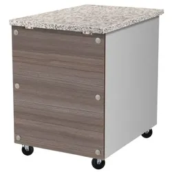 Skyrainbow Kassentisch Aus Edelstahl, Granit Rosa-Grau, Mit Holzverkleidung, 80 X 82