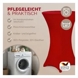 DEUBA Detex® Stehtischhusse Rot 70-75cm Verstärkter Fußbereich 30°C Waschbar Stehtisch Hussen Stretch Überzug Bezug Ø70 cm / bordeaux