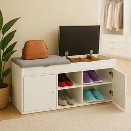 Relaxdays Schuhbank 100 x 49,5 x 34 cm 2 Fächer / grau/weiß