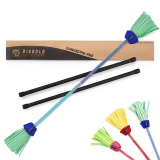 Diabolo Freizeitsport Flowerstick Pro (blau-türkis) – Profi-Flowerstick aus Fiberglas inkl. 2 Handstäben, UV reaktiv, handbemalt, Festival-Hingucker