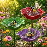 Blumen Gartenstecker VogelträNke, 3/4 Stück Handgefertigter Gartenstecker Aus Metall Als Bienentränke & Vogelbad, Bienentränken Blume für Den Garten (3 Stück-B)