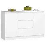 akord furniture factory AKORD K016 Weiß 120 cm 2 Türen 3 Schubladen 4 Ebenen B120 x H77 x T40 cm