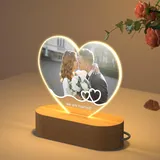 HOBULL Fotorahmen Personalisiert Foto Herz Bilderrahmen Beleuchtung, LED Bild Acryl Glas Personalisierte Geschenke mit Foto, Fotogeschenk für Frauen Freundin Geburtstag Jahrestag Valentinstag