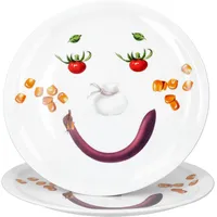 2er Set Smiley Pizzateller Ø30,5cm Servier-Platte Gemüse-Gesicht Porzellan