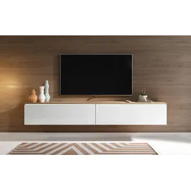 veneti P & B Lowboard D180 180x30x33 cm Weiß Hochglanz/Eiche Holzwerkstoff