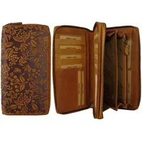 Hill Burry Geldbörse Geldbeutel Geldtasche Damen Blumen Leder braun Neu