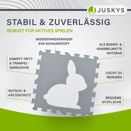 Juskys Kinder Puzzlematte Timon 36 Teile mit 16 Tieren - rutschfest – grau weiß
