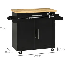 Homcom Küchenwagen Schwarz, Holzwerkstoff, 40x89x109 cm, Esszimmer, Servierwagen