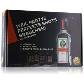 Jägermeister 1,75 l Geschenkbox inkl. Partypumpe + 4 Shotgläser
