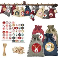 Adventskalender zum Befüllen Stoff, 24 Weihnachtskalender Selber Befüllen, Jutesäckchen Säckchen Groß mit 24 Weihnachtsaufkleber & Klammern un...