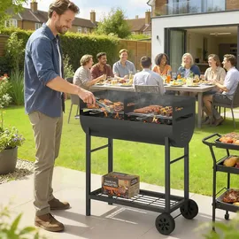 Outsunny Holzkohlegrill Grillwagen schwarz