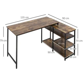 Homcom Eckschreibtisch Regal Schublade L-Form Spanplatte Metall