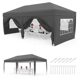 Pop Up Pavillon 3x6 m - Faltpavillon Partyzelt - Wasserdicht - UPF 50+ Komplettverdunkelung - 6 Seitenteile - Mit Tragetasche - Grau - Grau