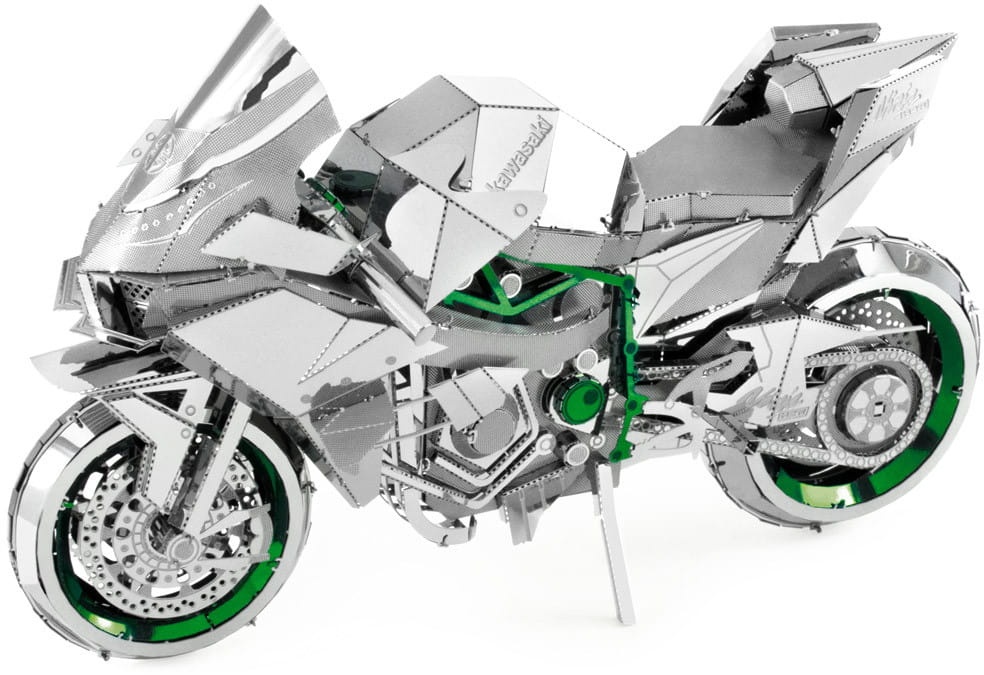 Iconx Kawasaki Ninja H2R (Silber/Grün) 3D Metall Bausatz     