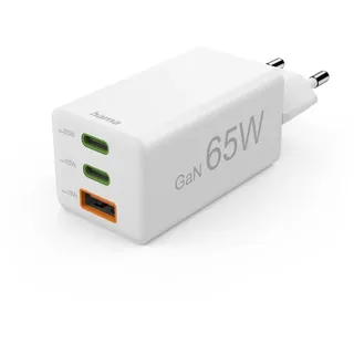 Hama Schnellladegerät USB (Ladegerät mehrfach, USB C, USB A, Handy Tablet Laptop Universal Ladegerät, Netzstecker USB Schnellladen, USB C Netzteil, Power Delivery/Quick Charge 3.0, GaN Charger, 65 W)