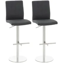 CLP 2er Set Barhocker Cadiz mit Stoffbezügen I Gepolsterter Barstühle höhenverstellbar und drehbar I Mit Rückenlehnen und Fußablagen, Farbe:dunkelgrau, Gestell Farbe:Edelstahl