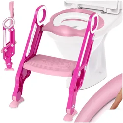 KIDIZ® Kinder Toilettensitz Toilettentrainer mit Treppe und Griffe Faltbar Kindertoilette WC Sitz Töpfchentrainer Lerntöpfchen bequemem Kissen und breiten Stufen Toilettentreppe höhenverstellbar