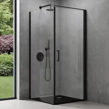 doporro Ravenna36-P Eckdusche mit Drehtür 75 x 195 cm Schwarz Klarglas inkl. Duschtasse
