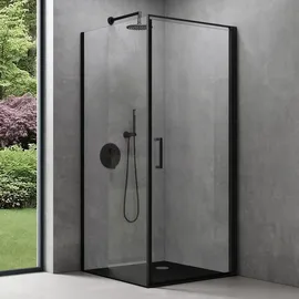 doporro Ravenna36-P Eckdusche mit Drehtür 75 x 195 cm Schwarz Klarglas inkl. Duschtasse
