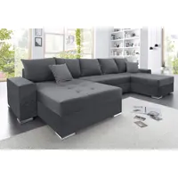 Collection AB Wohnlandschaft COLLECTION AB "Josy XXL U-Form, B: 333 cm, mit 2 Recamieren 77 & 97 cm", anthrazit, B:333cm H:84cm T:161cm, 100% Polyester, Sofas, Wohnlandschaft, Bettfunktion, Bettkasten & 2 Zierkissen, Federkern, Topseller