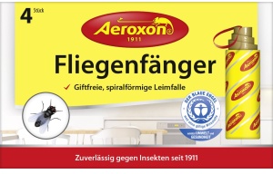 Aeroxon® Fliegenfänger, Spiralförmige Leimfalle aus natürlichen Rohstoffen, 1 Packung = 4 Stück