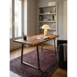KADIMA DESIGN Schreibtisch Massivholz Baumkante Industrial 200x100 cm Akazie Premium mit Chromgestell Goldbraun Handarbeit Tarn Kollektion Kadima Design