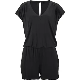 LASCANA Kurzoverall mit V-Ausschnitt, elastischer Jumpsuit mit Taschen schwarz 38