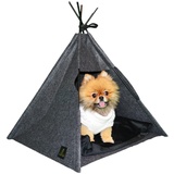 The Luxe Pet Tipi Zelt für Haustiere, Haustierbett für Hunde und Katzen mit waschbarem Kissen, Gestell aus Holz (50 x 50 x 50 cm) (Gravity Grey)