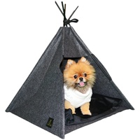 THE LUXE PET Tipi Zelt für Haustiere, Haustierbett für Hunde und Katzen mit waschbarem Kissen, Gestell aus Holz (50 x 50 x 50 cm) (Gravity Grey)