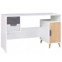 Deine Möbel 24 Kinderschreibtisch JUSTIN 13 Schreibtisch 130 cm breit (Set, 3-St., Set), in Weiß Matt / Graphit / Grau / Eiche Scandi Still grau