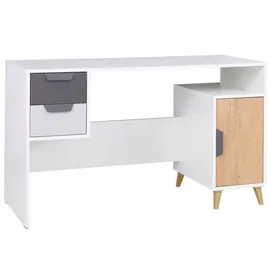 Deine Möbel 24 Kinderschreibtisch JUSTIN 13 Schreibtisch 130 cm breit (Set, 3-St., Set), in Weiß Matt / Graphit / Grau / Eiche Scandi Still grau