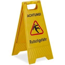 Relaxdays Achtung Rutschgefahr Aufsteller, klappbar, Warnschild vor Glätte, beidseitig beschriftet, Hinweisschild, gelb