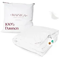 maxiga Reine Daunendecke Sommer - 100% DAUNEN, 155x220 cm, 1200g Füllgewicht, atmungsaktiv, Oeko-TEX Zertifiziert, Allergiker geeignet, hochwertige 100% Baumwollhülle