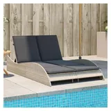 vidaXL Sonnenliege mit Auflagen Hellgrau 114x205x73 cm Poly Rattan