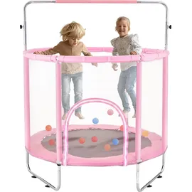 Vevor Kindertrampolin Trampolin Mini Freizeittrampolin 147 cm für Kleinkinder einstellbar mit Sicherheitsnetz & Basketballkorb, Geburtstagsgeschenk Weihnachtsspielzeug für Kinder ab 3 Jahren Rosa