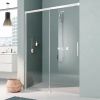 Kermi Nica Gleittür 2-tlg., mit Festfeld NIL2L10020VAK 100x200cm, silber hochglanz, ESG klar, links