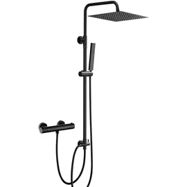 dylin gmbh Edelstahl Duschsystem mit Thermostatarmatur Regendusche Duschset 30 * 30cm Schwarz