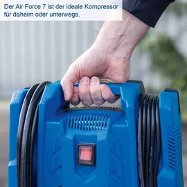 SCHEPPACH Kompressor Airforce 7 - 230V | 8 bar Arbeitsdruck | 180 L/min | ölfrei & mobil 8m Arbeitsradius | inkl. Reifenfüller, Luftpistole & Adapter