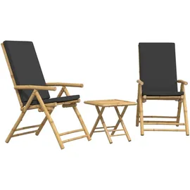 vidaXL 3-tlg. Bistro-Set Klappbar mit Dunkelgrauen Kissen Bambus