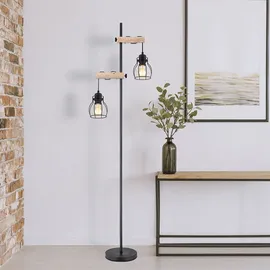 GLOBO Stehlampe Vintage Holz Stehleuchte Industrial Design Standleuchte Retro, höhenverstellbar, Fernbedienung dimmbar, 2x RGB LED 8,5W, LxBxH 38,5x23x150 cm