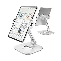 AboveTEK ipad Ständer Faltbar Tablet Ständer 4-11" Tablet Halter Schwarz 360°Swivel Halter Handy Ständer für Tablet iPad Pro Mini iPhone Kindle POS Büro Küche (WEIß)