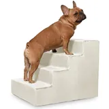VELORA H&L Hundetreppe 4 Stufen Cremefarben - Stabile Holzkonstruktion mit Veloursbezug, rutschfeste Hundetreppe für Sofa und Bett, Haustiertreppe für Hunde und Katzen, Belastbar bis 80 kg
