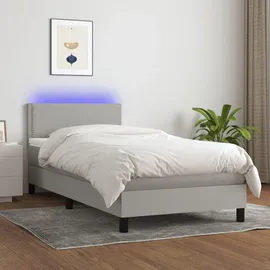 vidaXL Boxspringbett mit Matratze & LED Hellgrau 90x200 cm Stoff