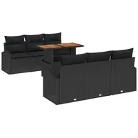 VidaXL 7-teiliges Garten Esszimmer Set mit Kissen in Schwarz