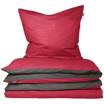 SCHIESSER Doubleface Feinbiber rot/anthrazit 135 x 200 cm + 80 x 80 cm