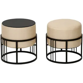 [en.casa] Multifunktionaler stapelbarer Sitzhocker Tas 2er Set rund Beige